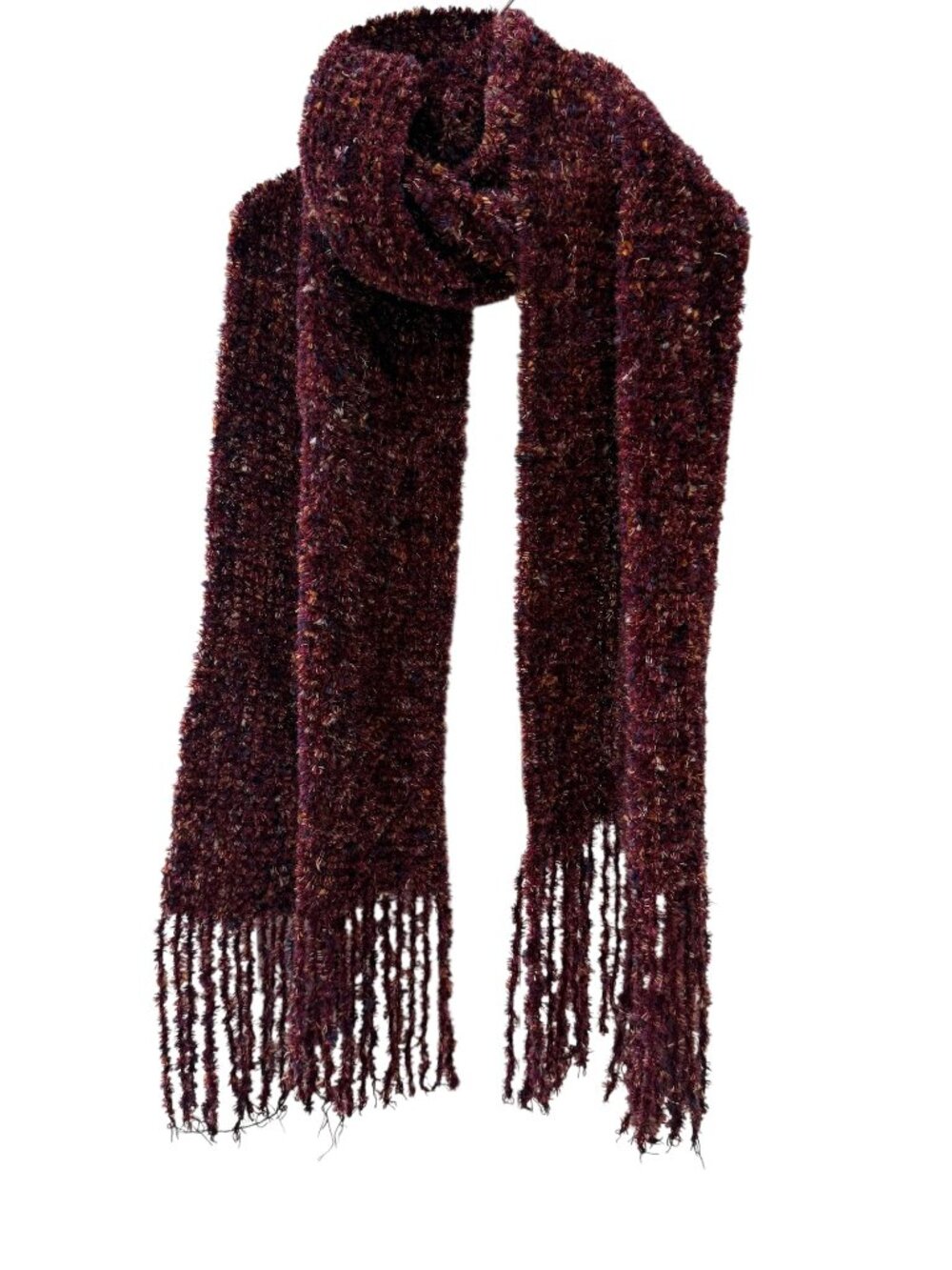 Burgundy Textured Fringe Scarf | Cozy Knit Wrap - Picture 2 of 4